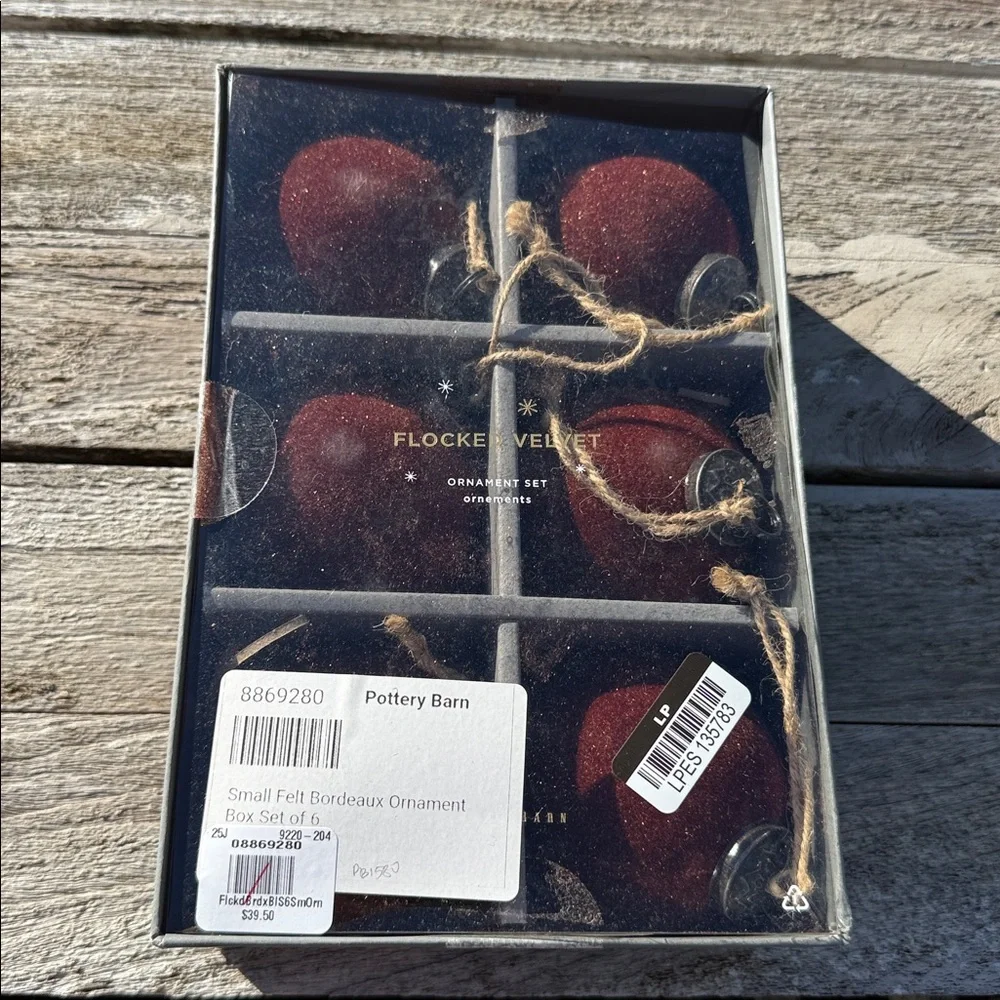 Pottery Barn Small Felt Ornament‎ Box - Set of 6 brown new!